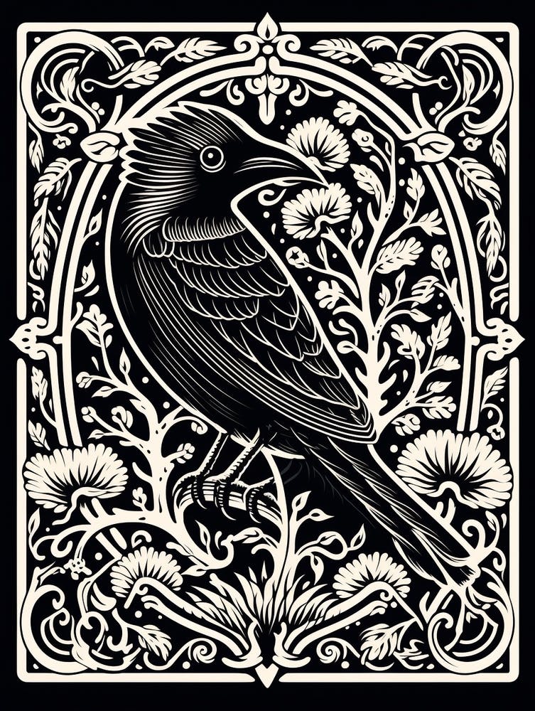 Linogravure d'oiseau N&B - Cardinal 2