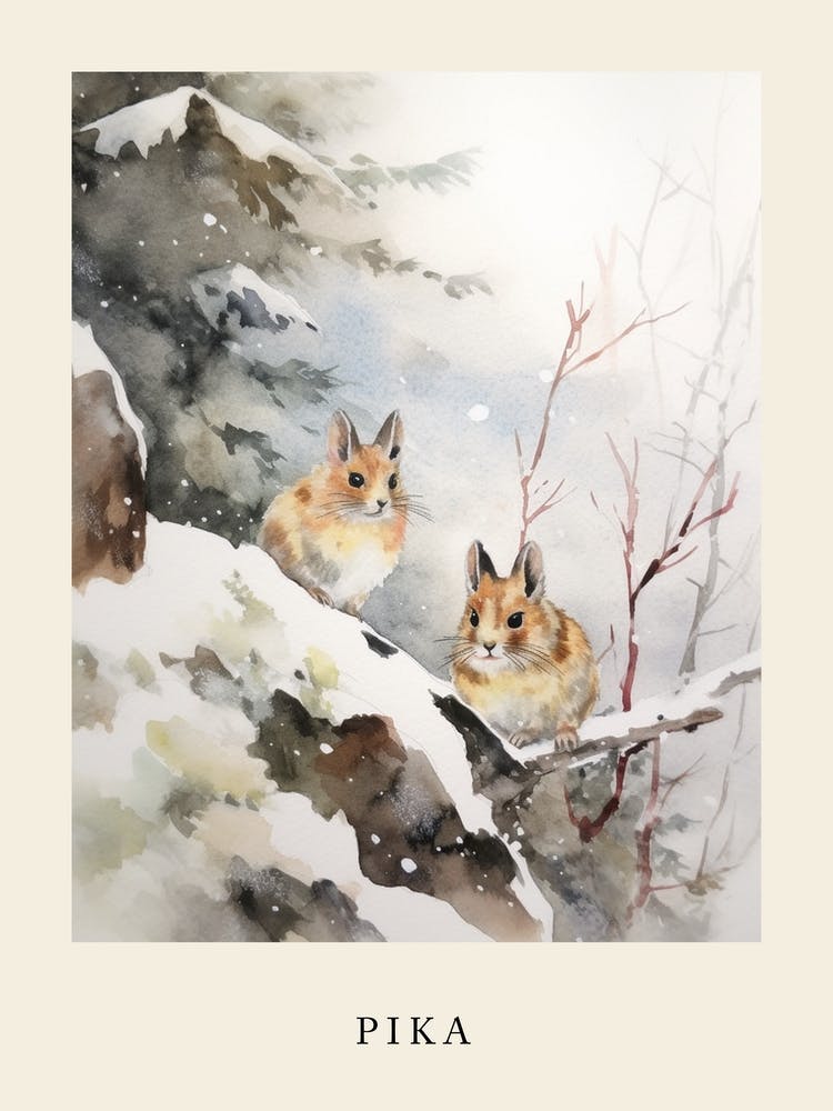 Winter Watercolour Pika 4 Poster