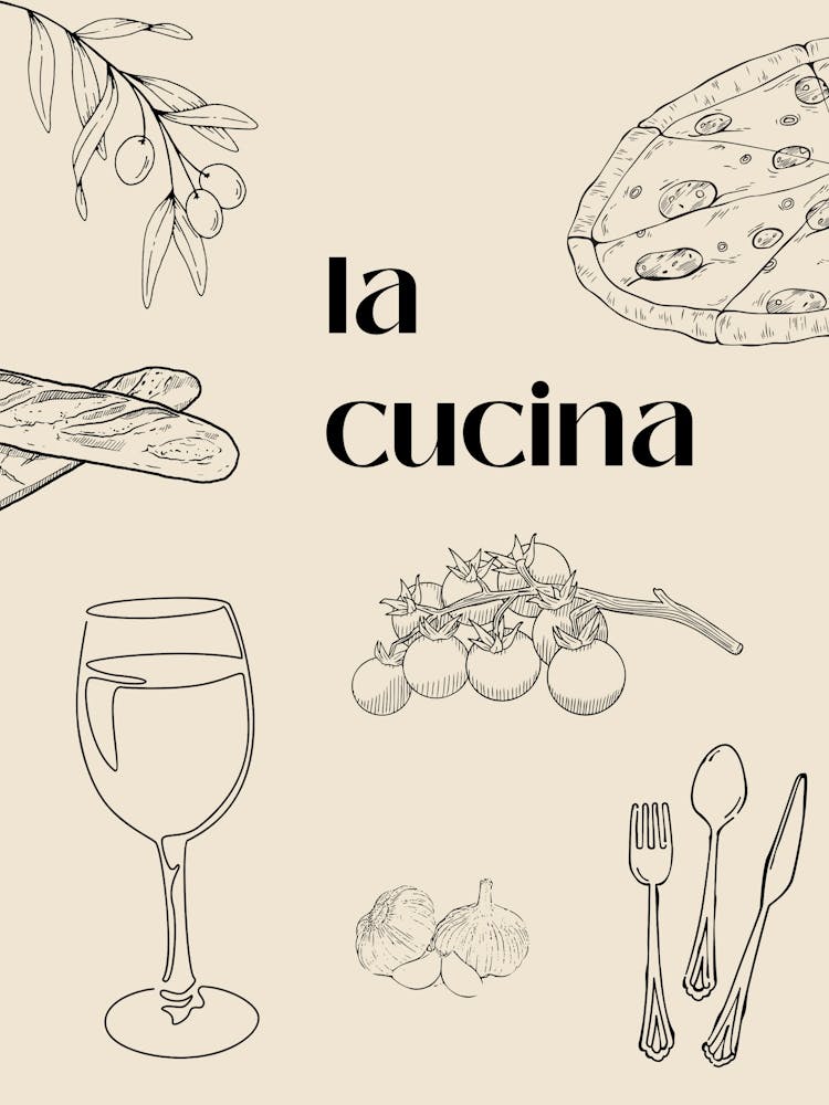 La Cucina Kitchen Poster B&W