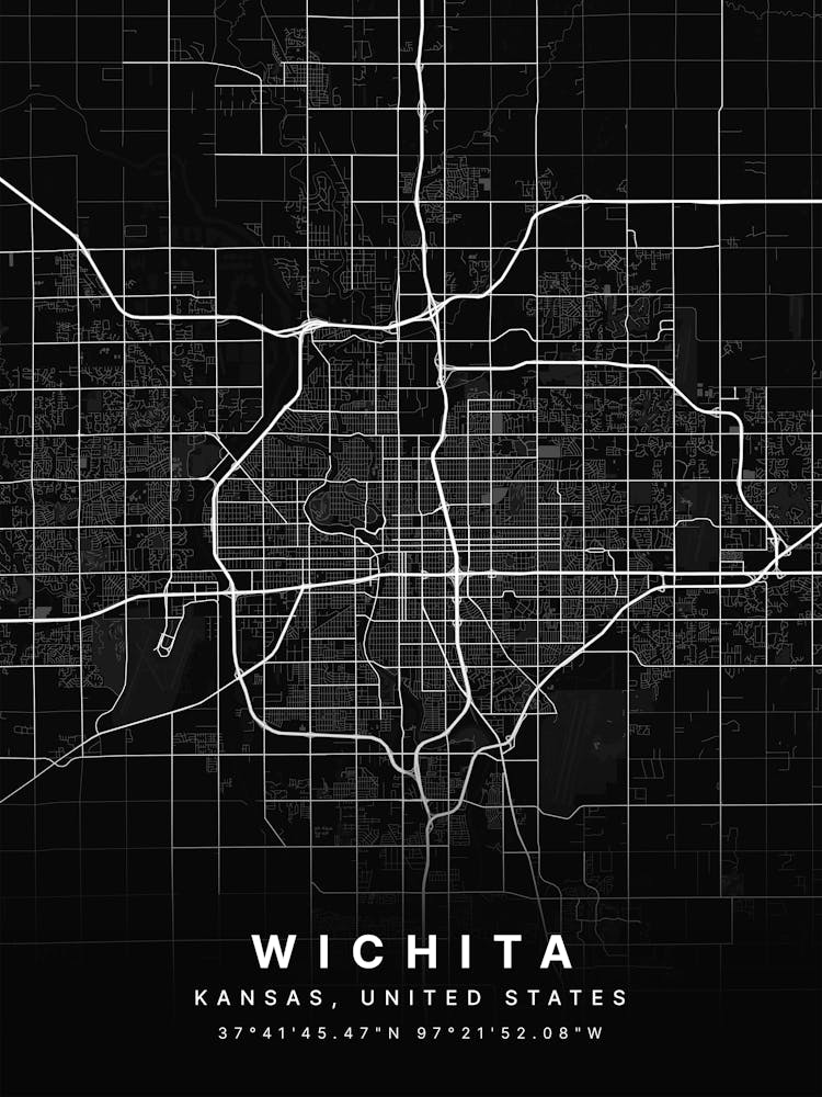 Wichita Kansas Usa Black Map