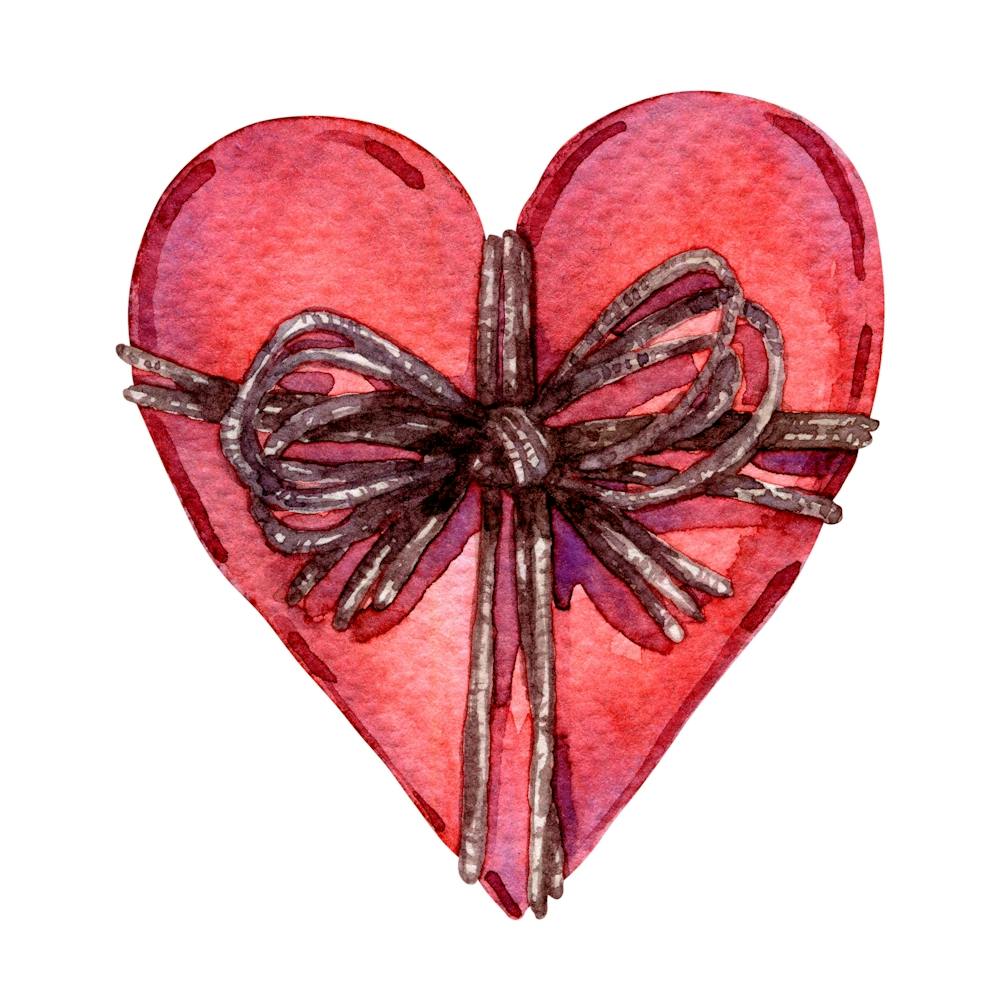 Watercolor Heart With Bow Love