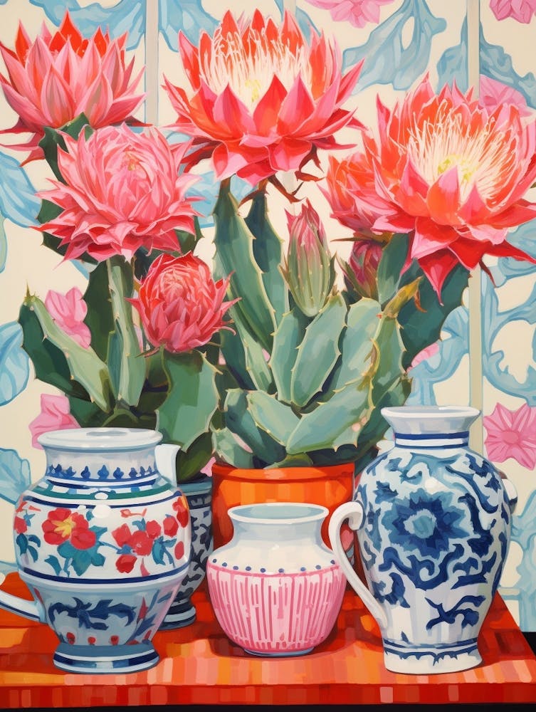 Cactus Painting Maximalist Still Life Acanthocalycium Cactus 4