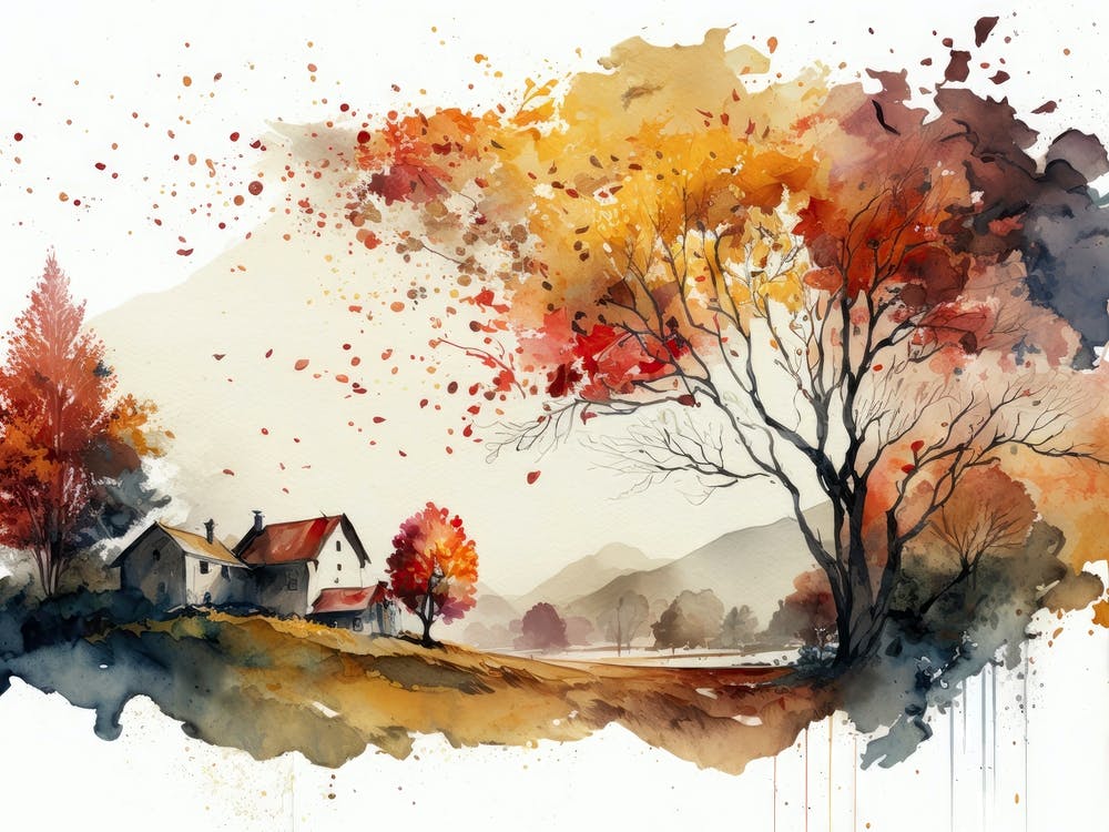Paysage d'automne Peinture à l'aquarelle