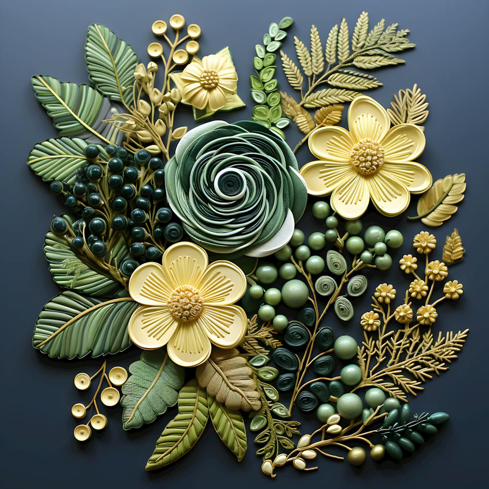 Golden & Green Botanical - Floral Wall Art, Modern Home Decor