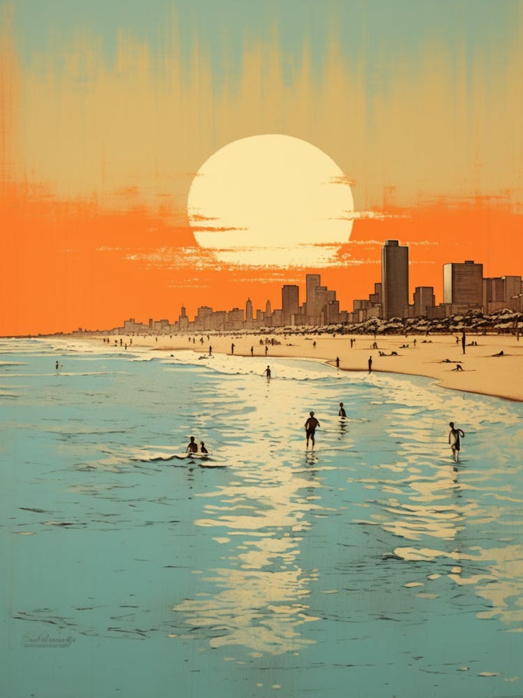 A Drawing Of Surfers Paradise Beach Australia Orange Tones 2