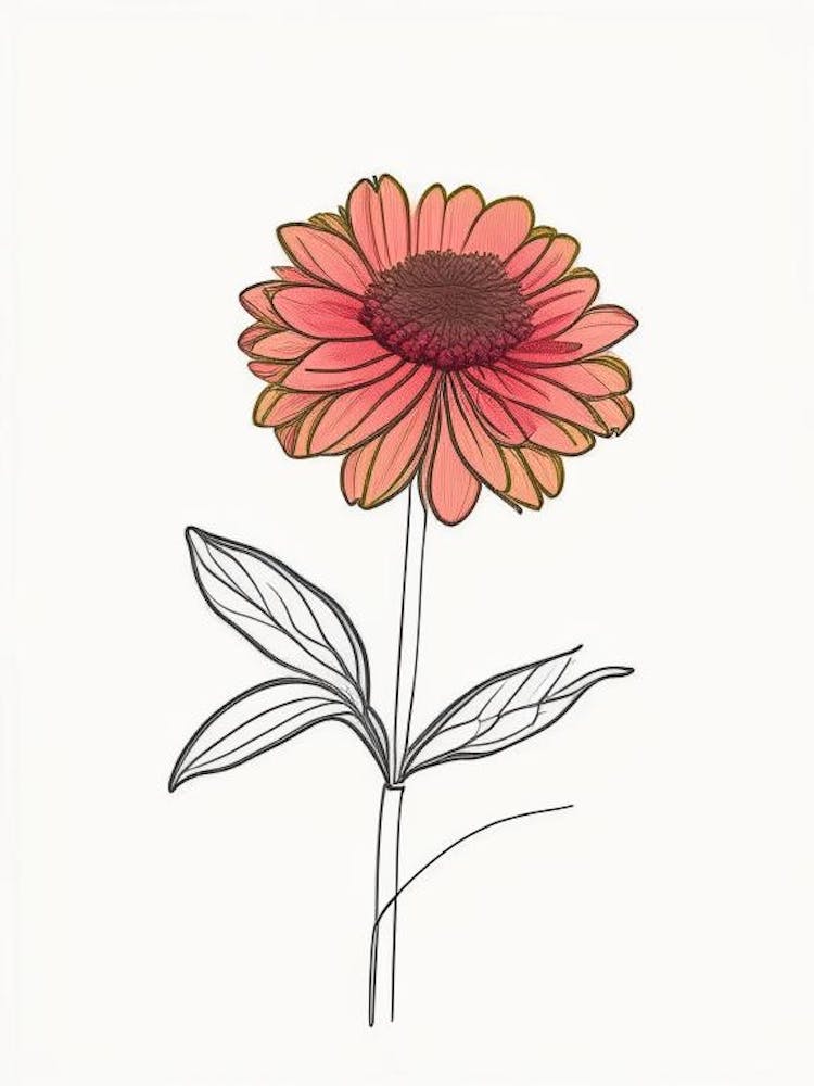 Zinnia Floral Minimal Line Drawing 3 Flower