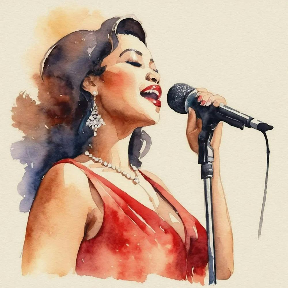 Watercolor Illustration Of A Woman Singing