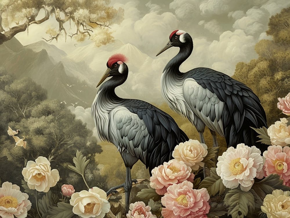 Floral Animal Illustration Crane 3