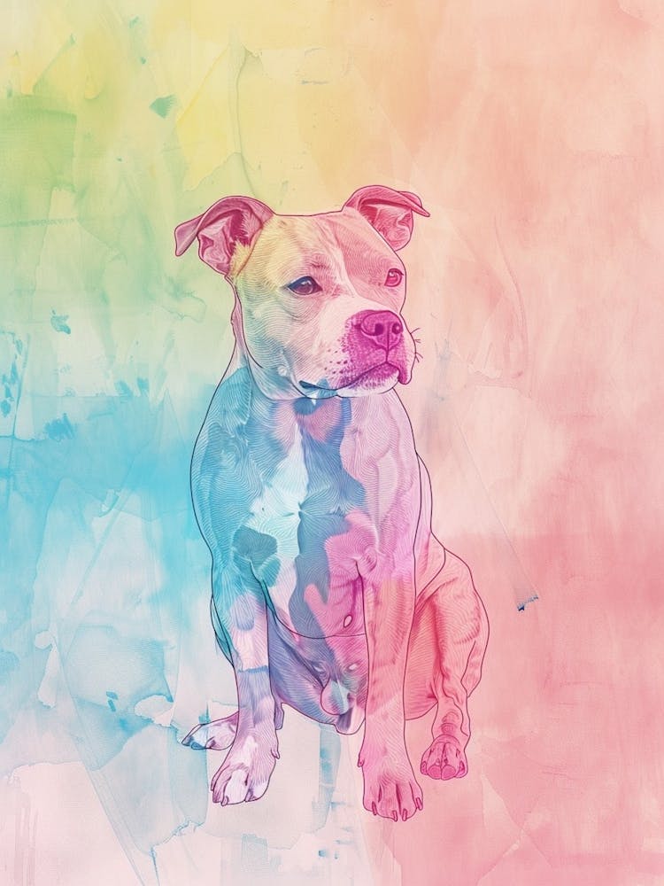 Pastel Staffordshire Bull Terrier Dog Pastel Line Illustration 2