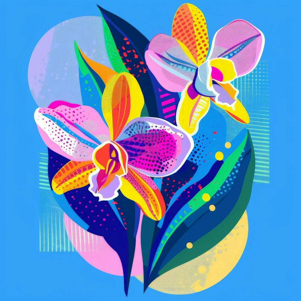 Orchids On Blue Background 2