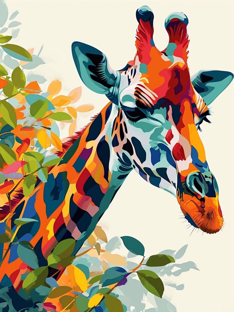 Colourful Giraffe In The Plants 1