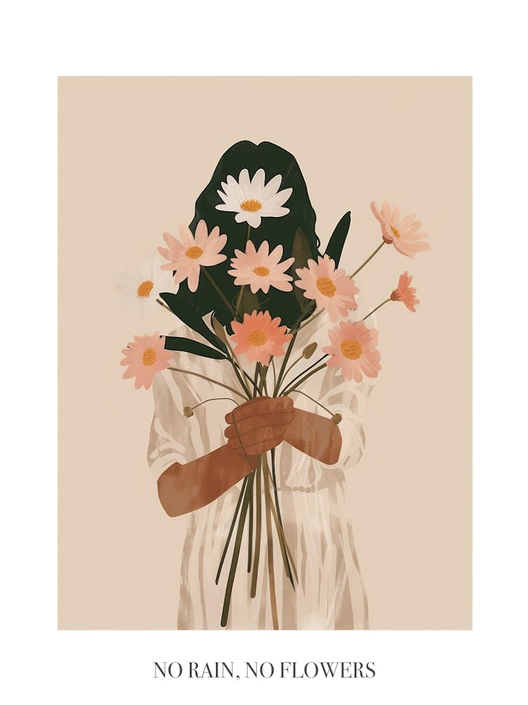 No Rain, No Flowers Poster Spring Girl With Pink Flowers 6