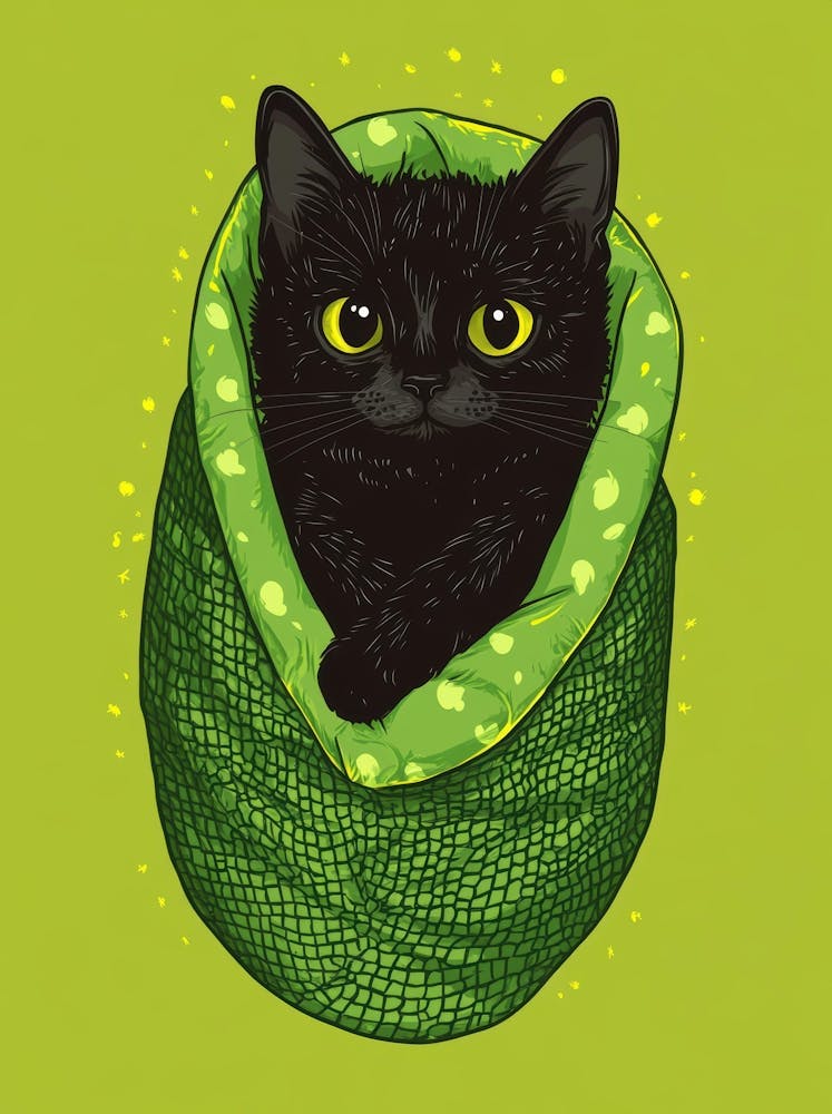 Black Cat In A Green Bag