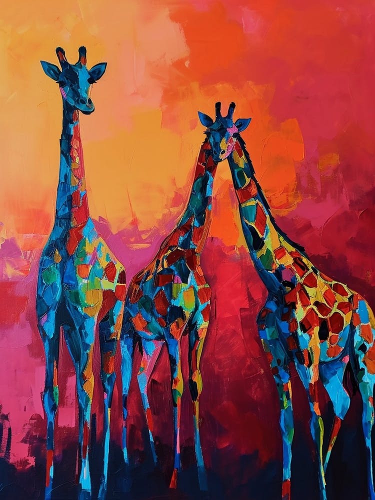 Giraffe Herd In The Red Sunset 1