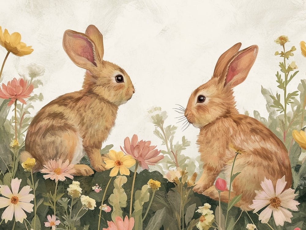 Floral Animal Illustration Rabbit 1