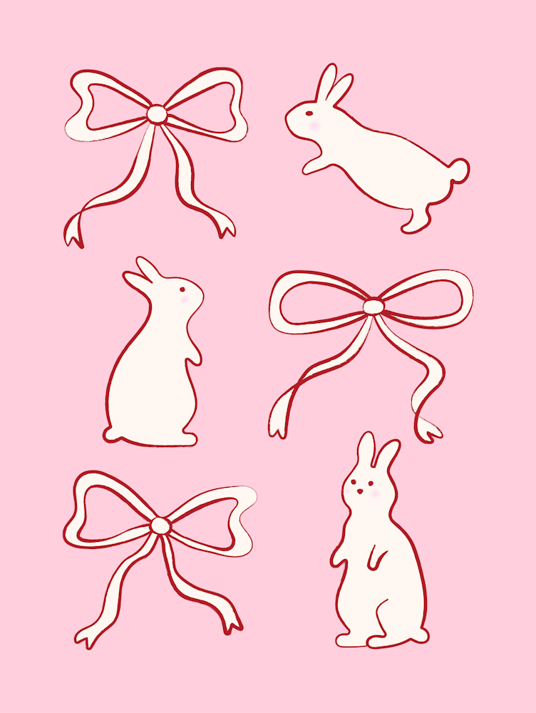 Ribbon Bows and Bunnies in red and Pink