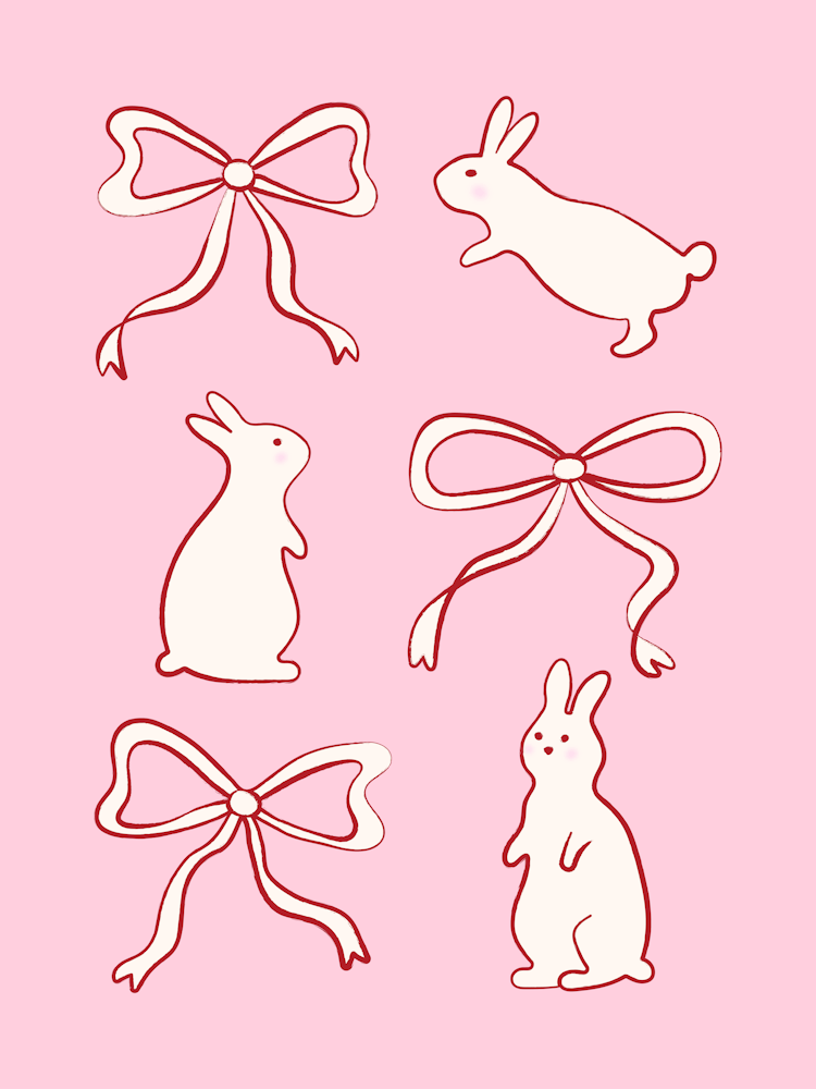 Ribbon Bows and Bunnies in red and Pink