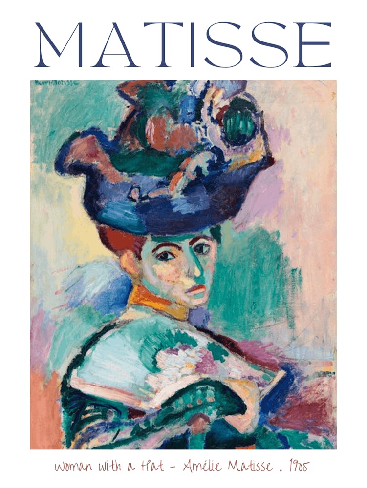 Woman With a Hat 1905 by Henri Matisse - Amélie Matisse or Madame Matisse Mid Century 20th Century Art Poster Print Exhibited at Salon d'Automne, Paris HD High Resolution