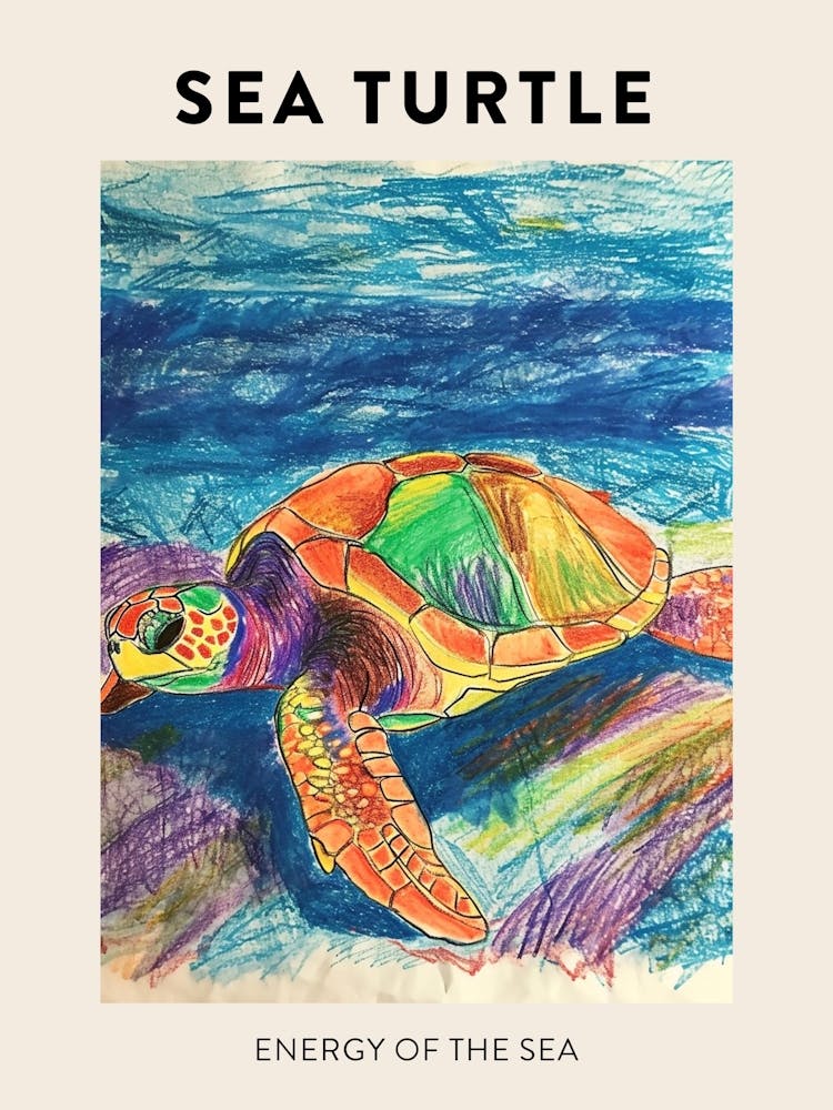 Sea Turtle On The Ocean Floor Pencil Doodle Poster 1