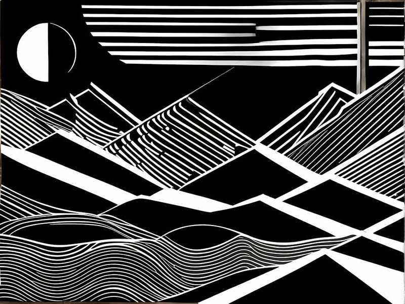 Retro Inspired Linocut Abstract Shapes Black And White Colors art, 223