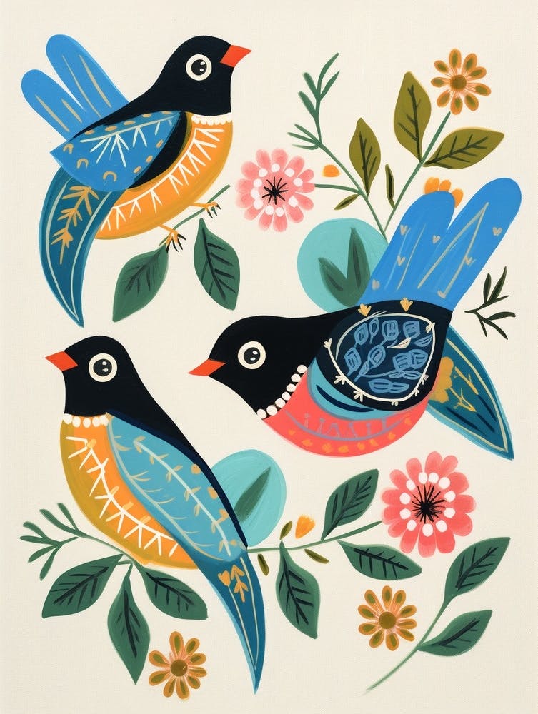 Folk Style Bird Painting Eastern Bluebird