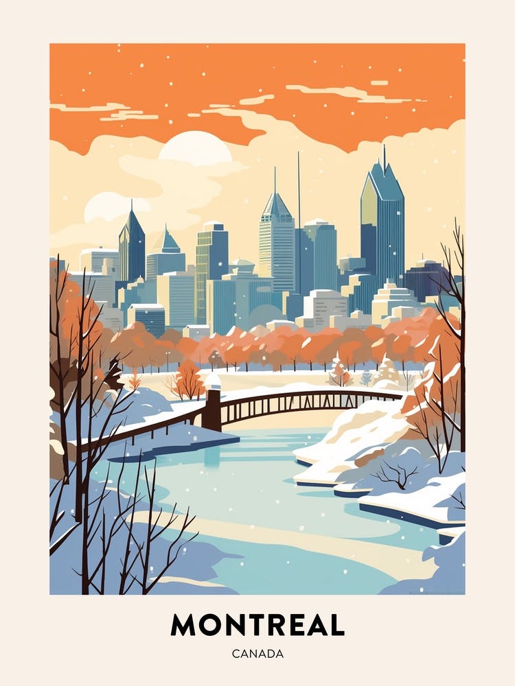 Vintage Winter Travel Poster Montreal Canada 3