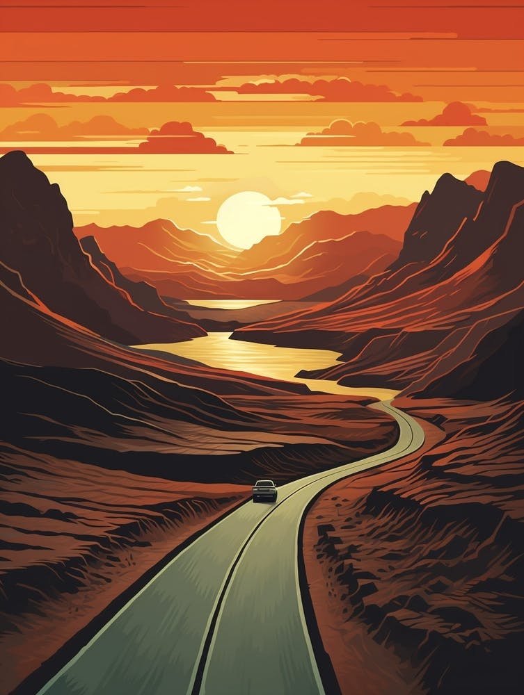 Fimmvorduhals Pass Iceland 1 Vintage Travel Illustration