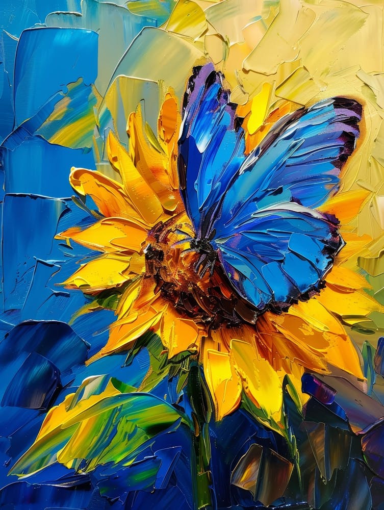 Blue Butterfly On Sunflower
