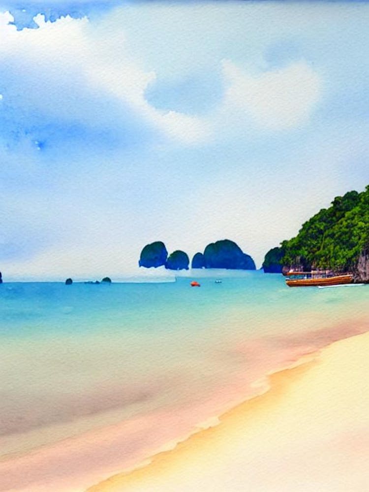 Phra Nang Beach, Krabi, Thailand Watercolour