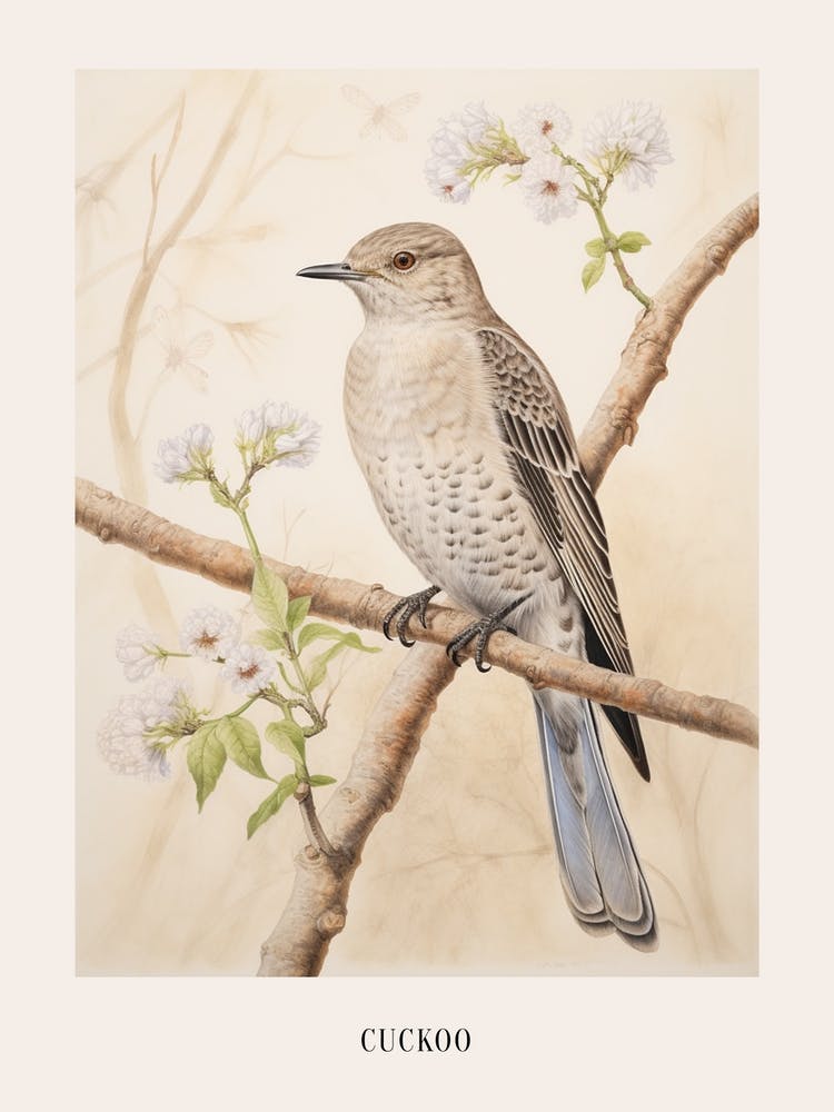 Vintage Bird Drawing Cuckoo 2 Poster