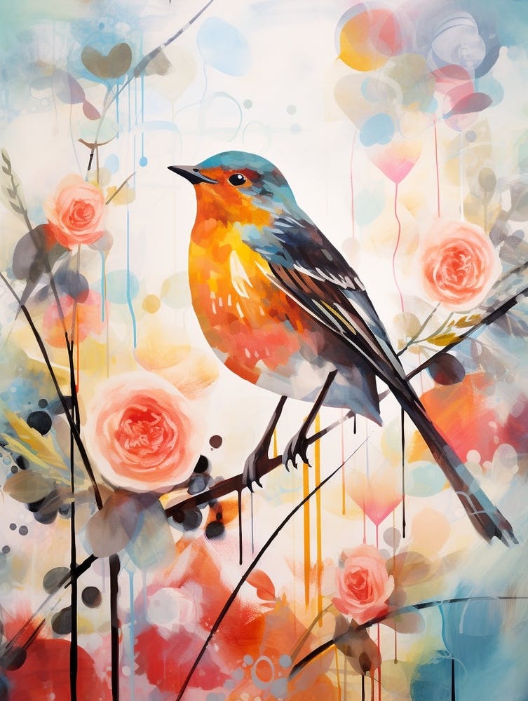 Bird Painting Collage Robin 2