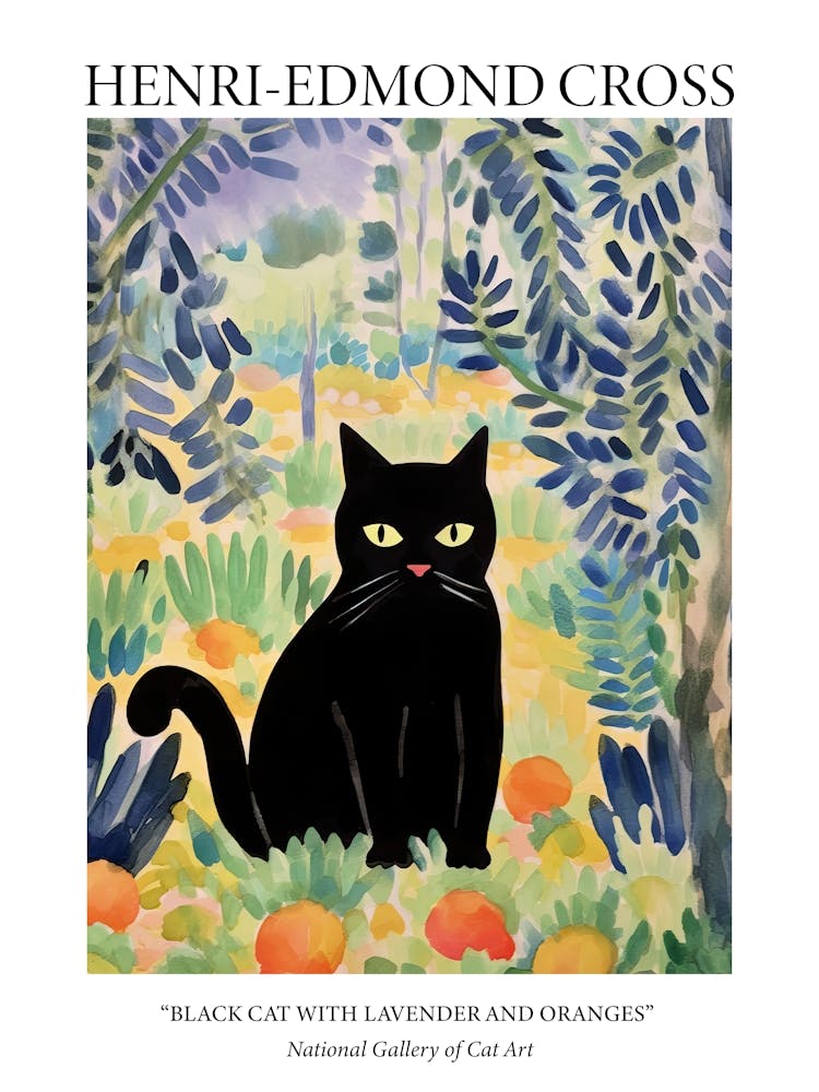 Henri Edmond Cross Style Black Catwith Lavender And Oranges 2 Poster