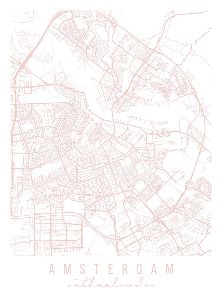 Amsterdam Netherlands Light Pink Minimal Street Map