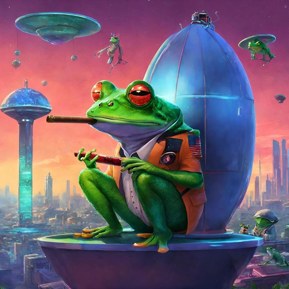 A sad frog smoking.