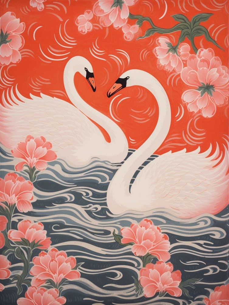 Vintage Japanisch Inspiriertes Vogel-Kunstdruck Schwan 6