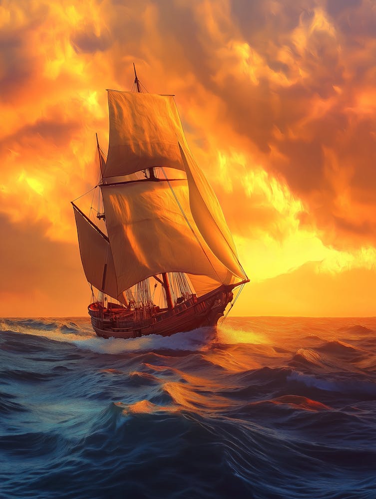 A Majestic Sailing Ship Gracefully Glides Across The Vast Ocean