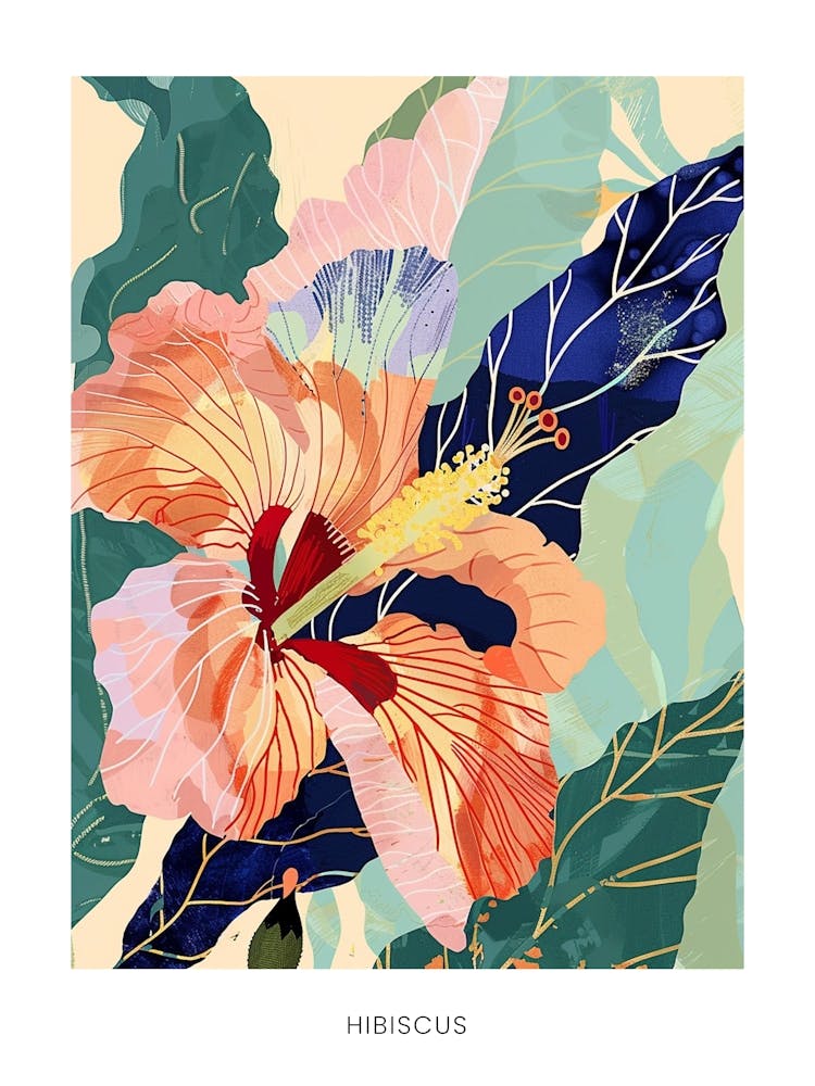 Farbenfrohe Blumenillustration Poster Hibiskus 3