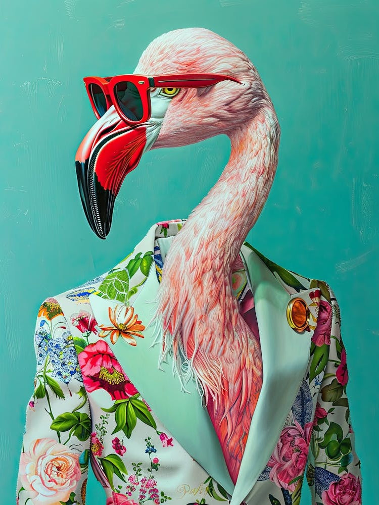 Flamingo in Floral Flair