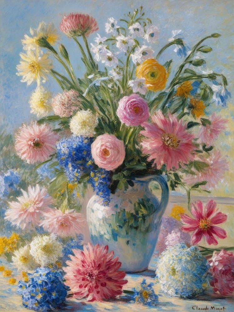 Flowers In A Vase Inspired By Claude Monet 3