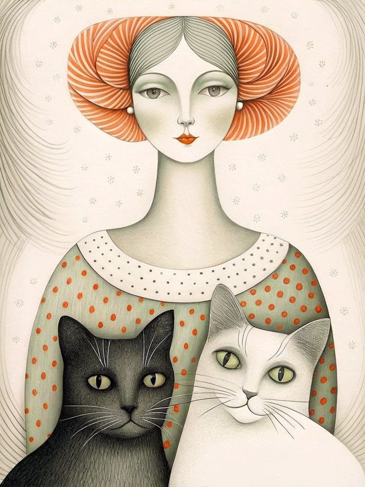 Two Cats And A Woman