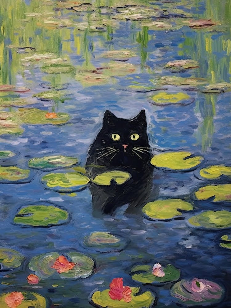 Water Lilies And A Black Cat Inspired By Monet 2