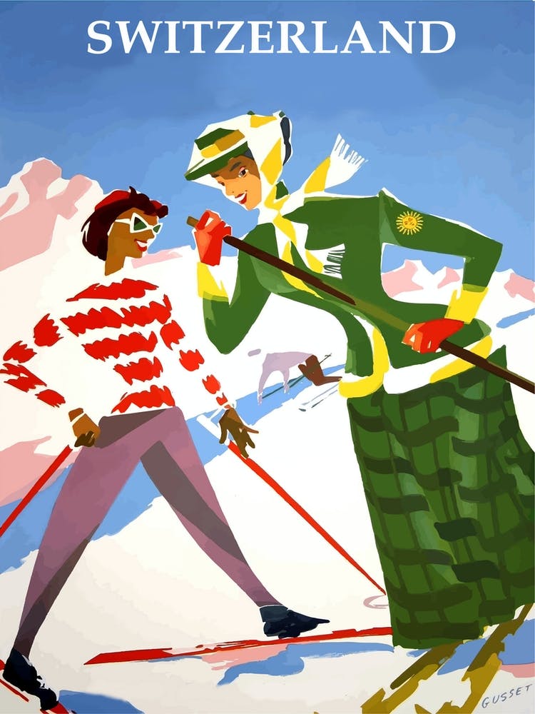 Switzerland, deux dames sur une piste de ski