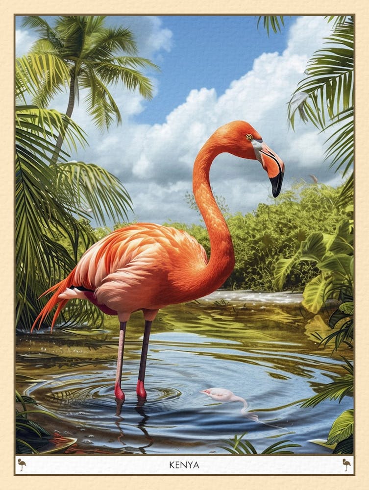 Greater Flamingo Kenya Tropical Illustration 2 Poster