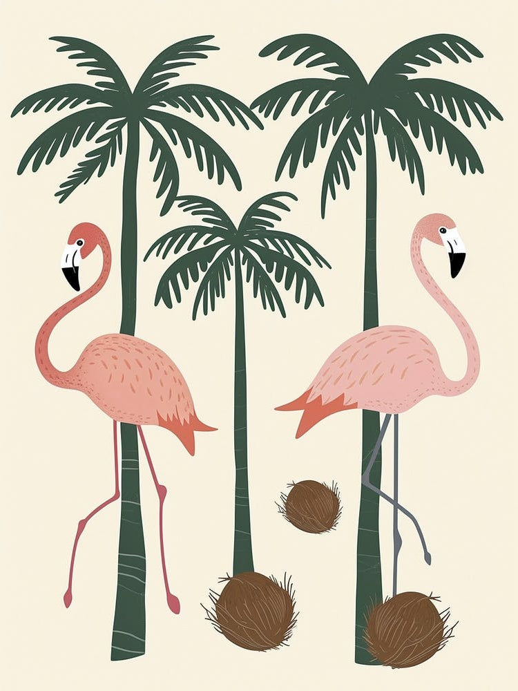 Jamess Flamingo And Coconut Trees Minimalist Illustration 2