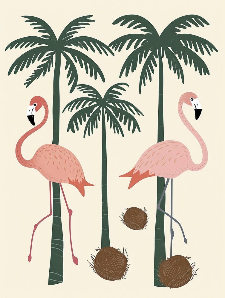 Jamess Flamingo And Coconut Trees Minimalist Illustration 2