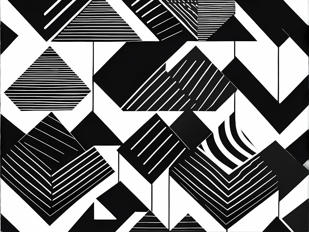 Retro Inspired Linocut Abstract Shapes Black And White Colors art, 220