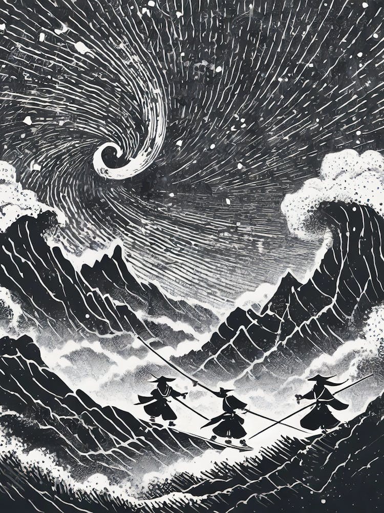 Shinobi In The Mountains Linocut