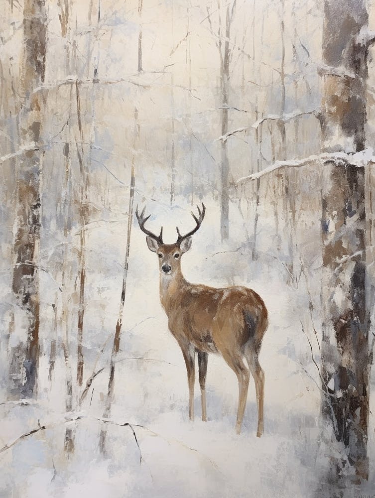 Vintage Winter Animal Painting Deer 4