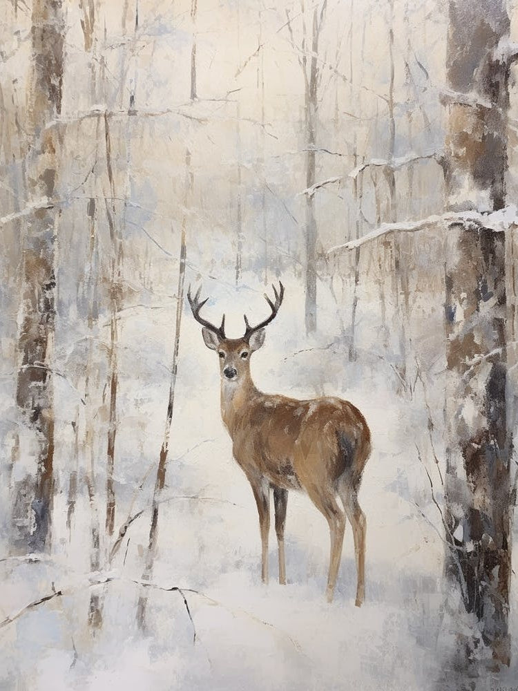 Vintage Winter Animal Painting Deer 4