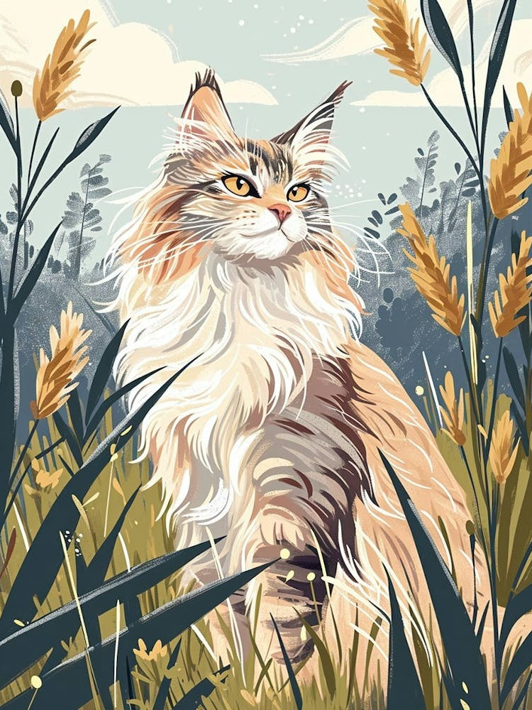 Norwegian Forest Cat Storybook Illustration 1
